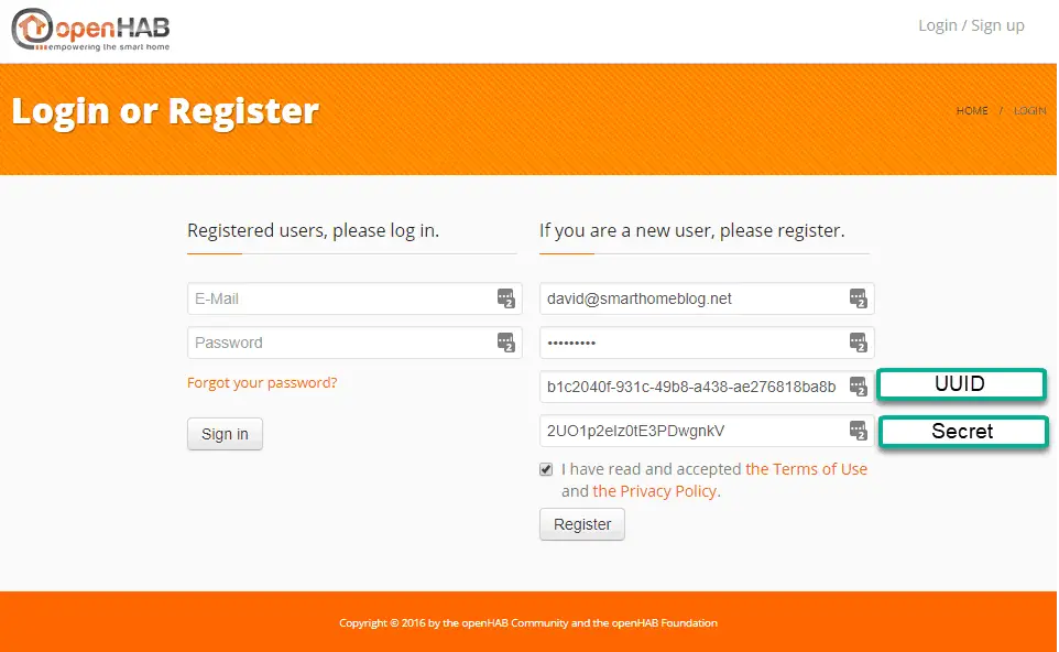 OpenHab Cloud Connector - OpenHab Cloud Account