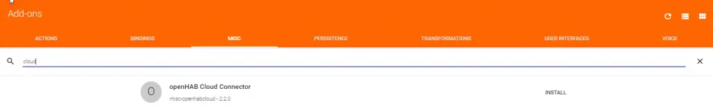 OpenHab Cloud Connector - Install Binding
